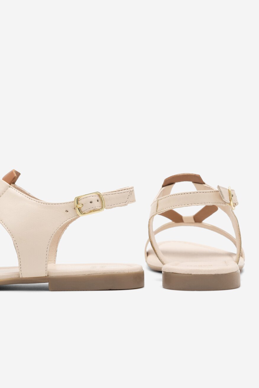 Sarah Karen - Skórzane sandały beżowe - 5904862862675