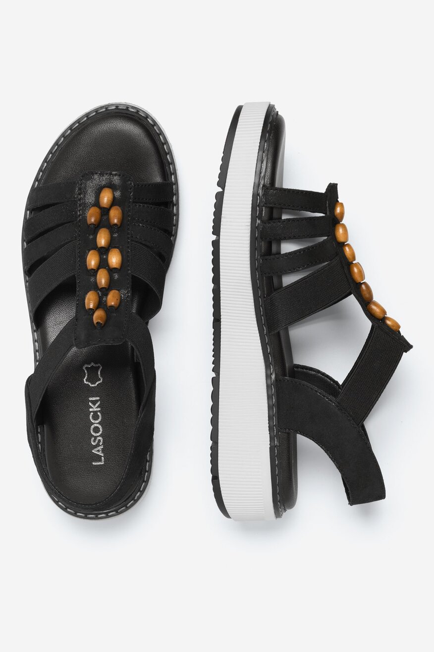 Lasocki - Sandały skórzane na koturnie - 5905588594499