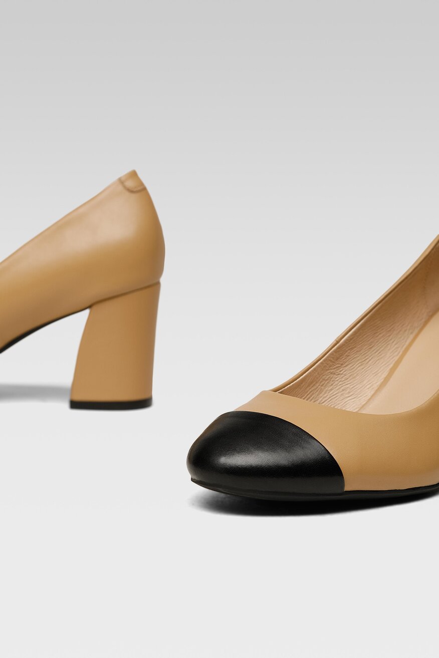 Lasocki - Skórzane czółenka beżowe - 5904248281908