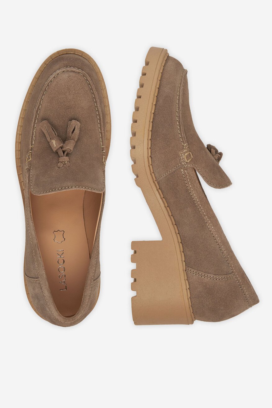 Lasocki - Loafersy zamszowe na obcasie - 5903698727332