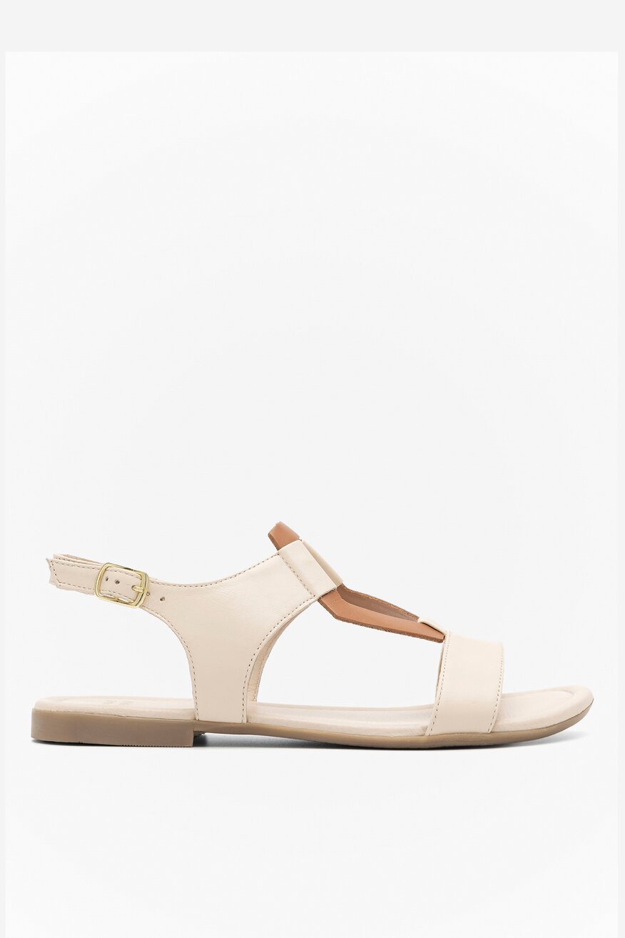 Sarah Karen - Skórzane sandały beżowe - 5904862862675