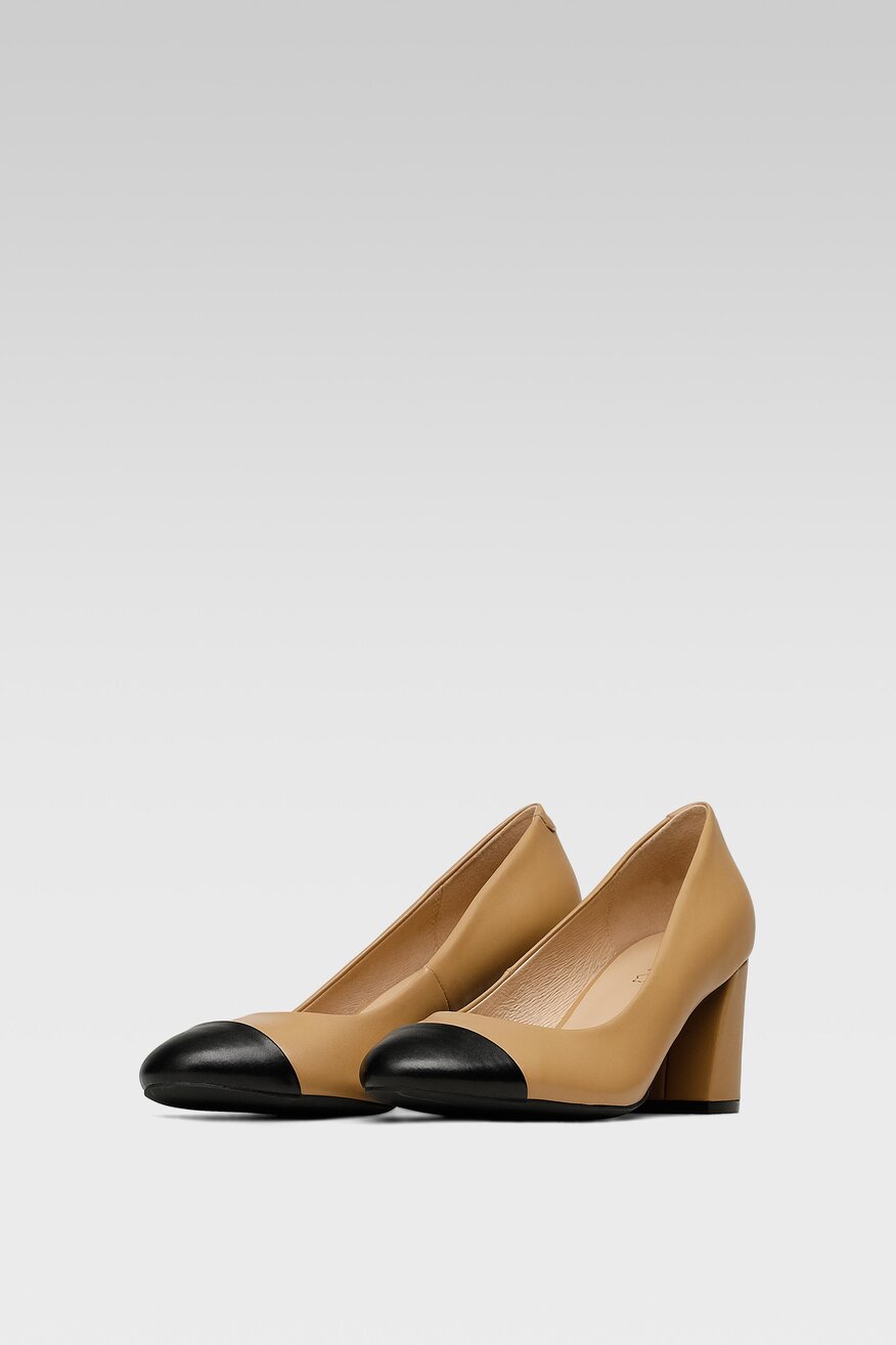 Lasocki - Skórzane czółenka beżowe - 5904248281908