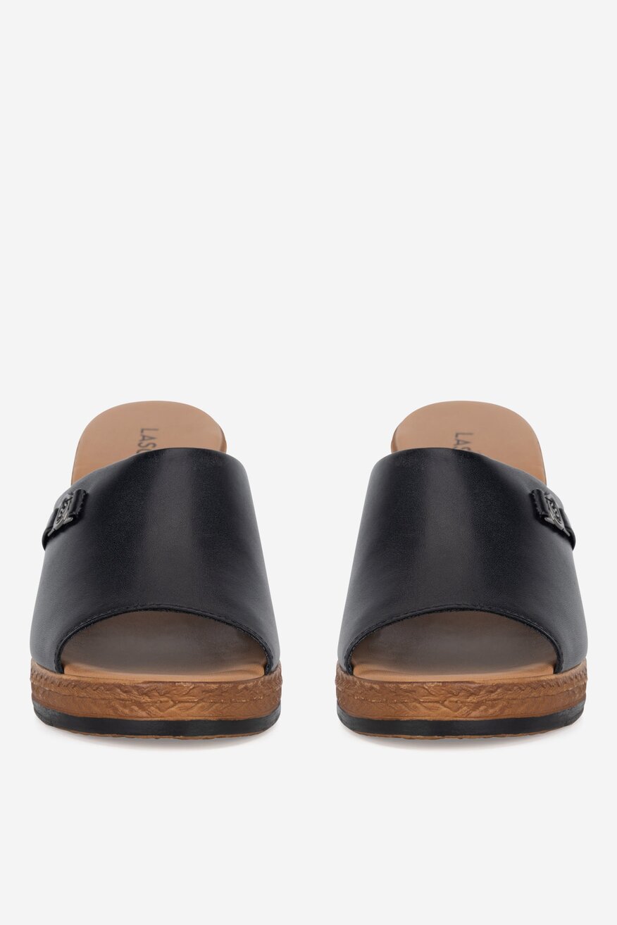 Lasocki - Klapki skórzane na koturnie - 5905588699538