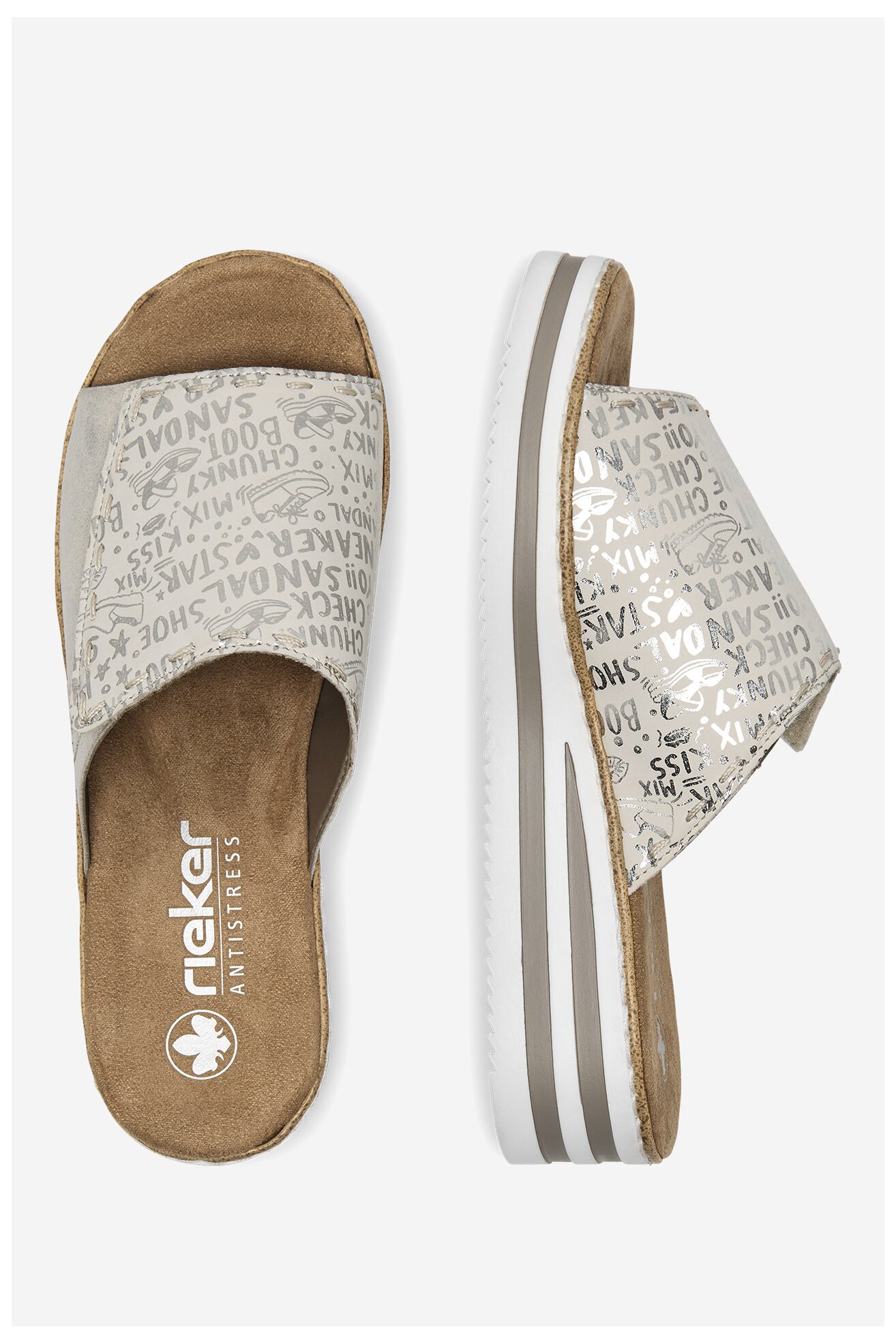 Klapki Rieker V0290-90 Srebrny