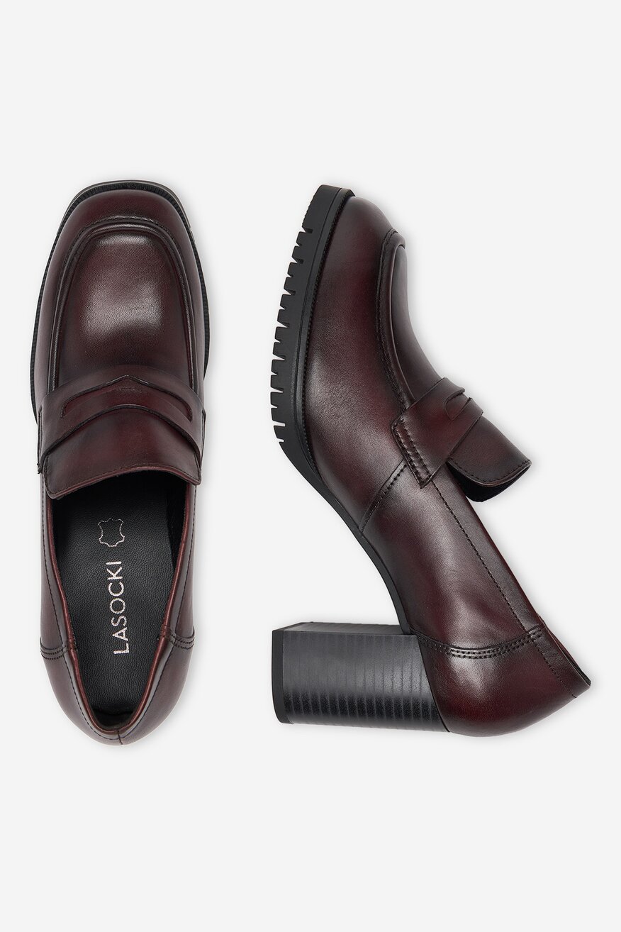 
                Lasocki - Loafersy skórzane na obcasie - 5906751354056