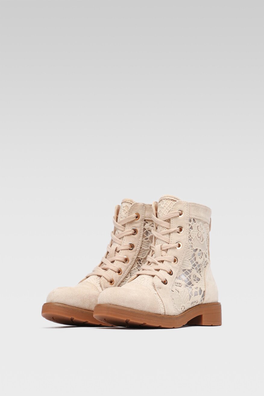 DeeZee - Trzewiki koronkowe beżowe - 5903698357454