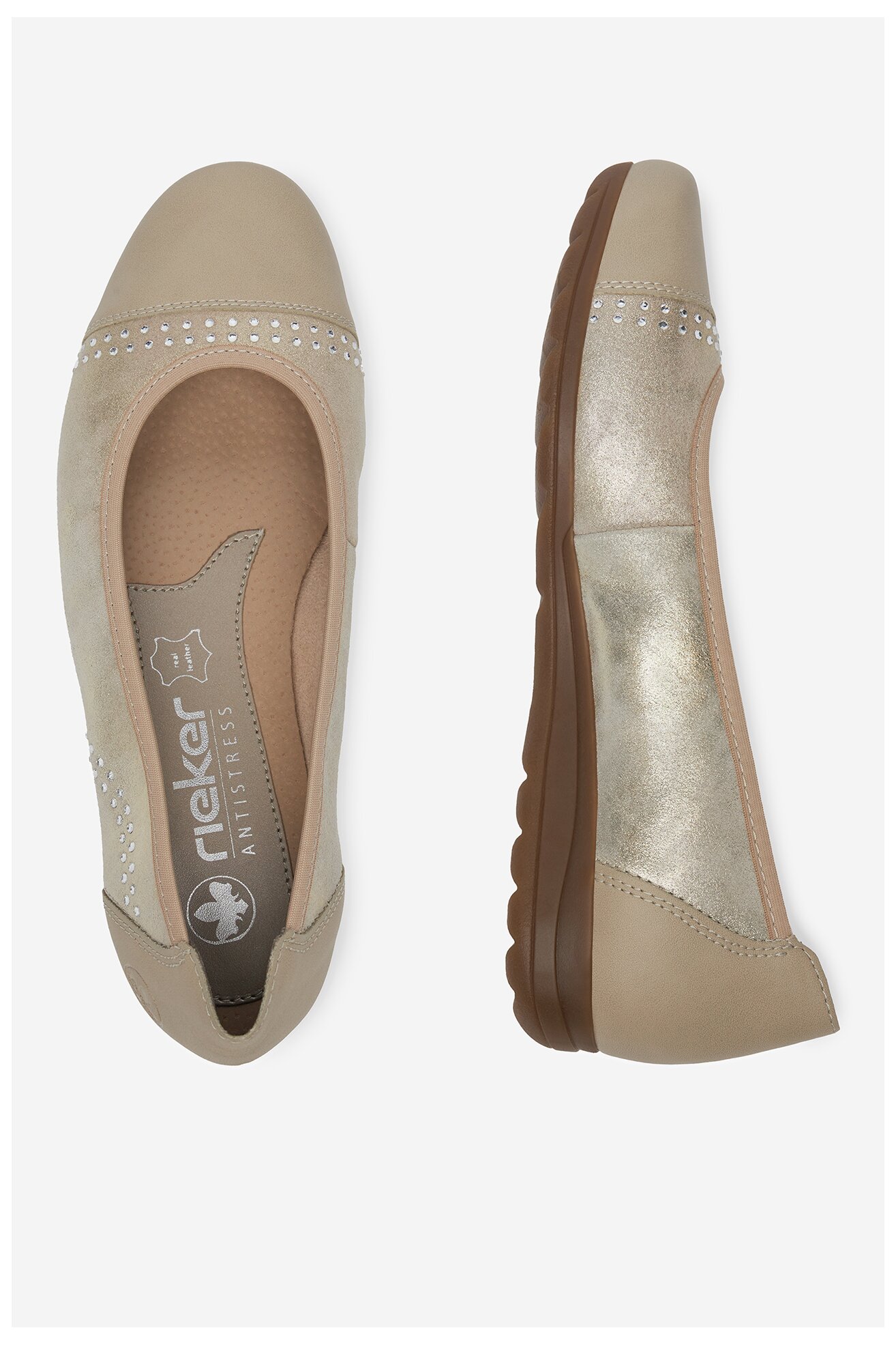 Baleriny Rieker L9353-62 Złoty