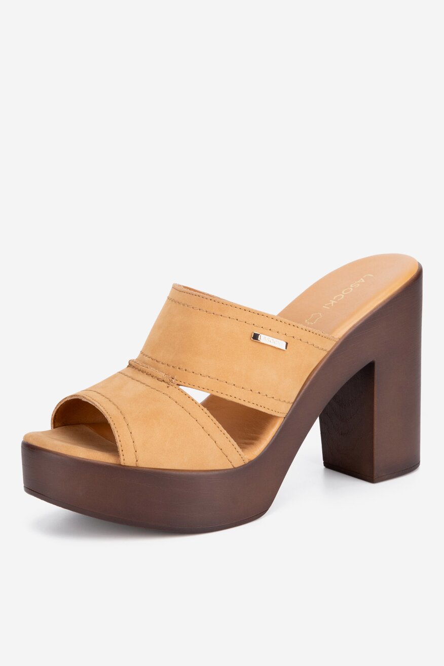 
                Lasocki - Klapki skórzane na obcasie - 5905588708056