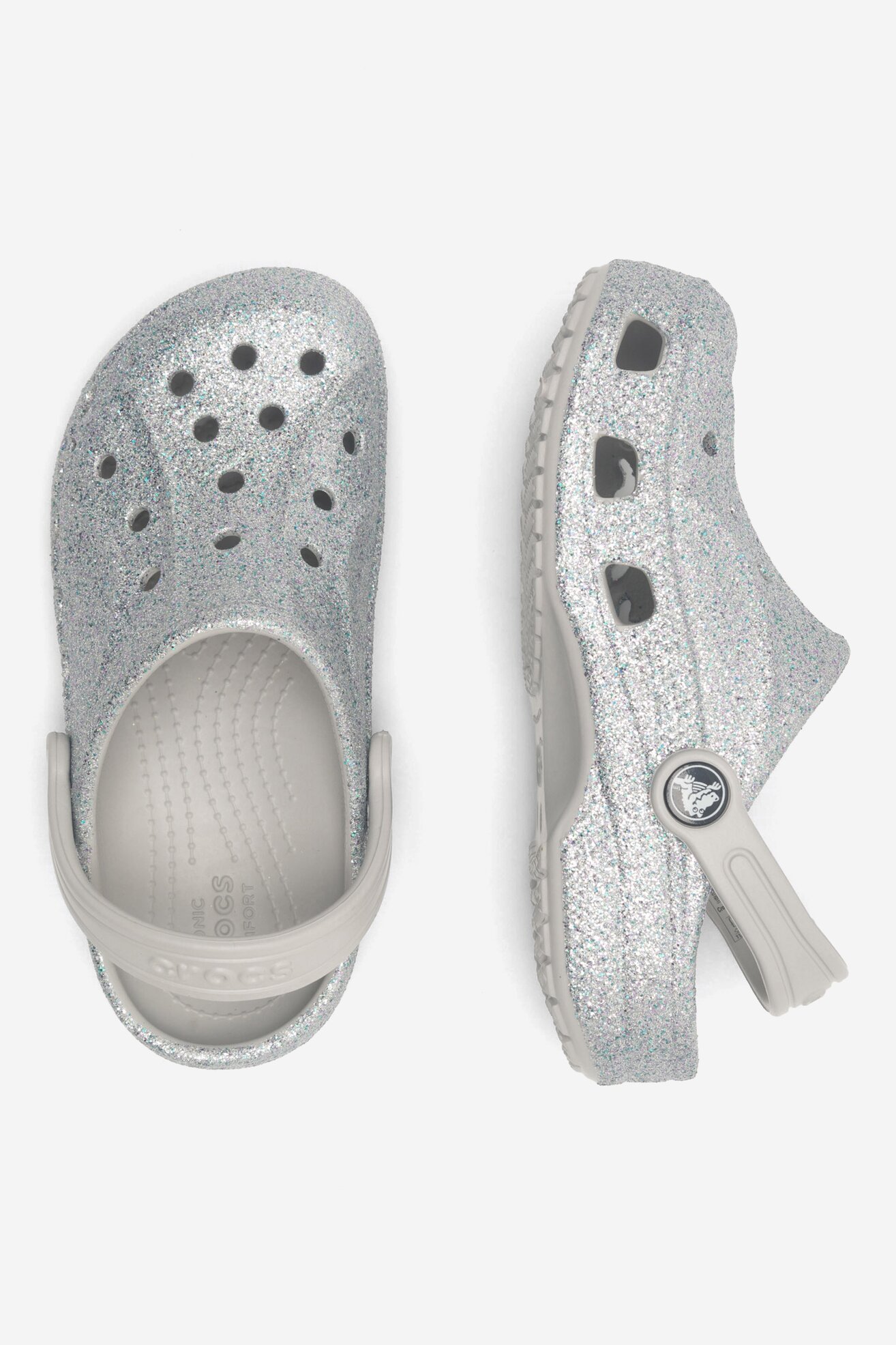 Klapki basenowe Crocs BAYA GLITTER CLOG K 207015-040 Srebrny