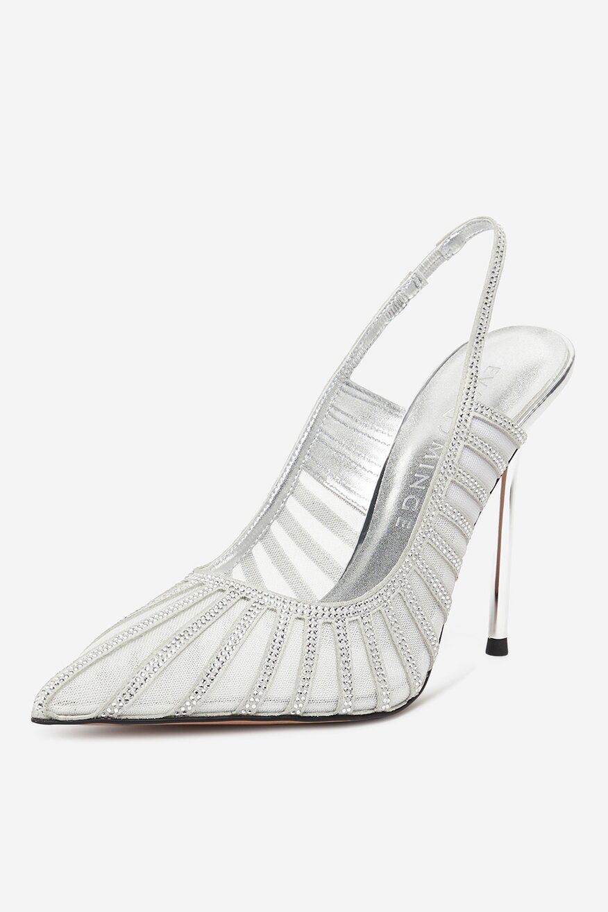 Pantofi cu toc EVA MINGE ARGINTIU - 5906751342855