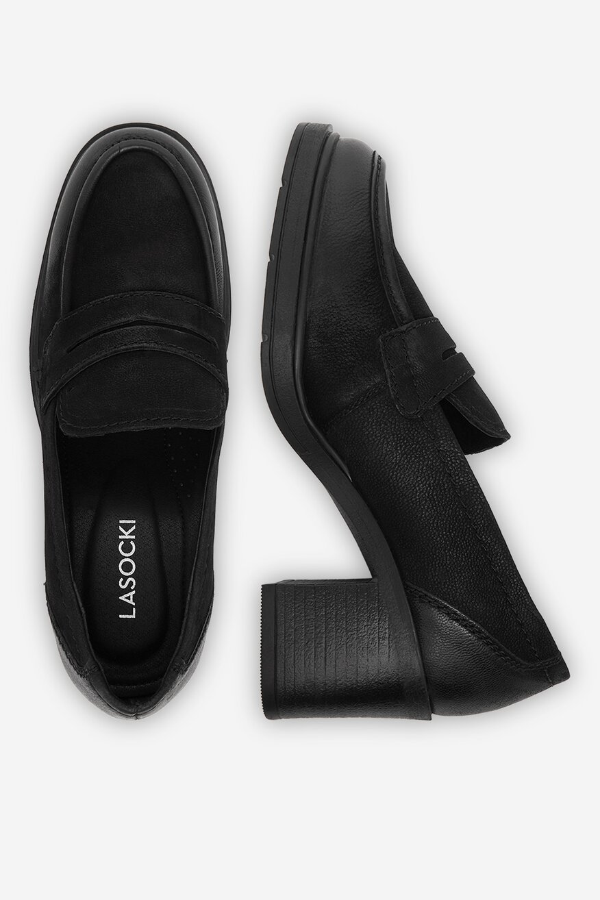 Lasocki - Loafersy skórzane na obcasie - 5906751262597