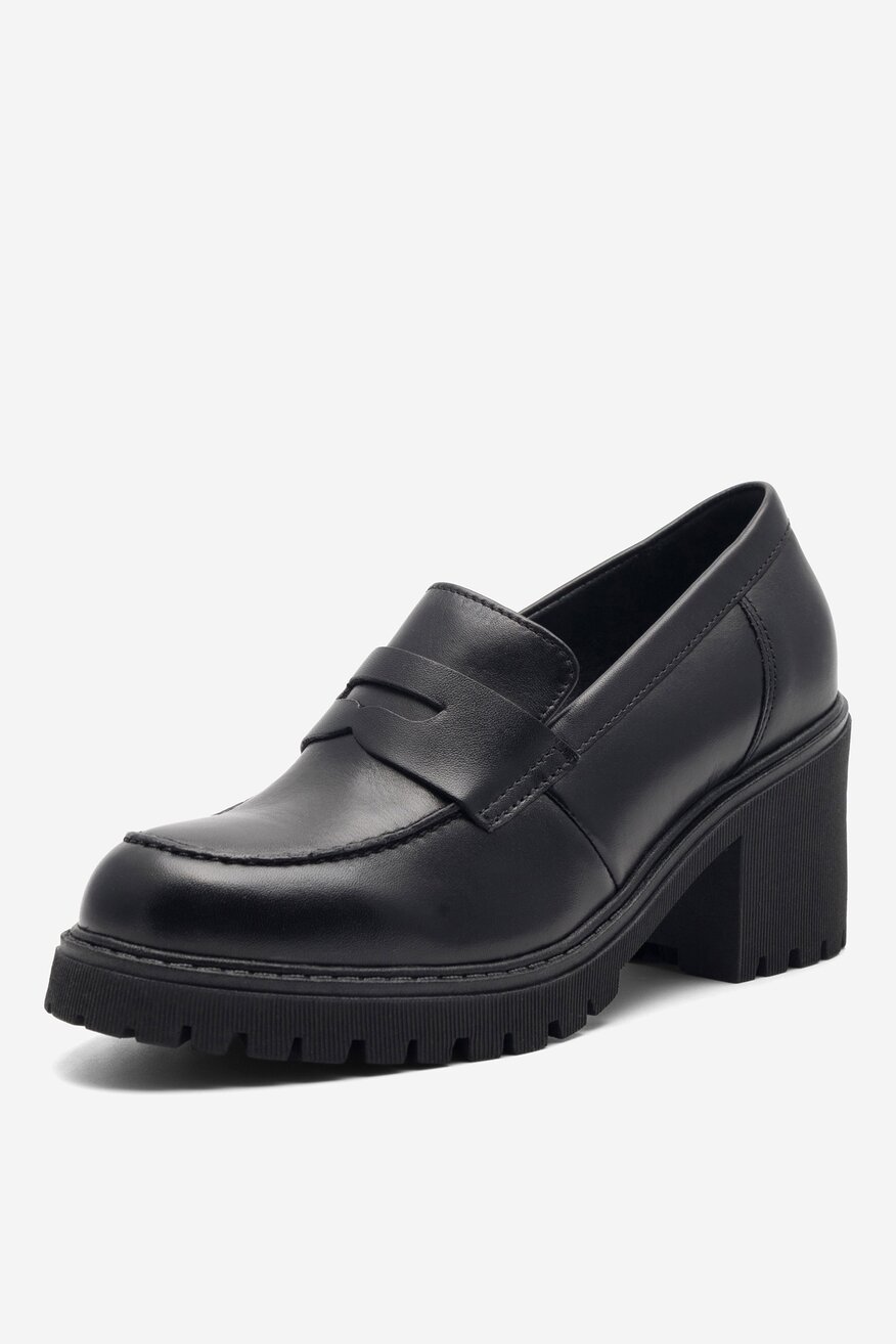Lasocki - Loafersy skórzane na obcasie - 5905588477754