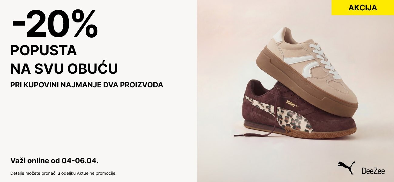 20% popusta na svu obuću pri kupovini najmanje dva proizvoda